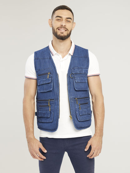 Men's Casual Zipper Pockets Cargo Vest for Spring/Summer Outdoor Activities