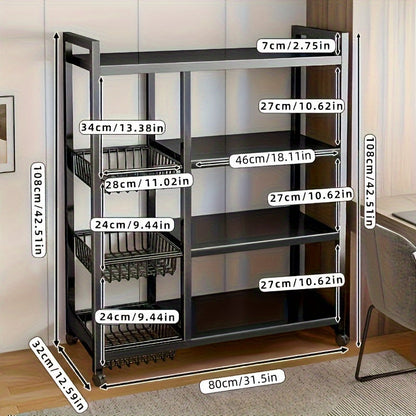 Sturdy Steel Kitchen Storage Rack with Adjustable Stabilizer - Multi-Level Open Shelving for Microwave & Appliances, Ready to Use with No Assembly Needed