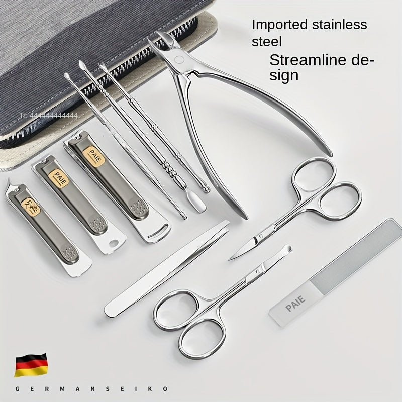 9/11 Stainless Steel Fingernail Clipper Set with Storage Case, Unscented Nail Grooming Kit, Precision Trimming Blade.