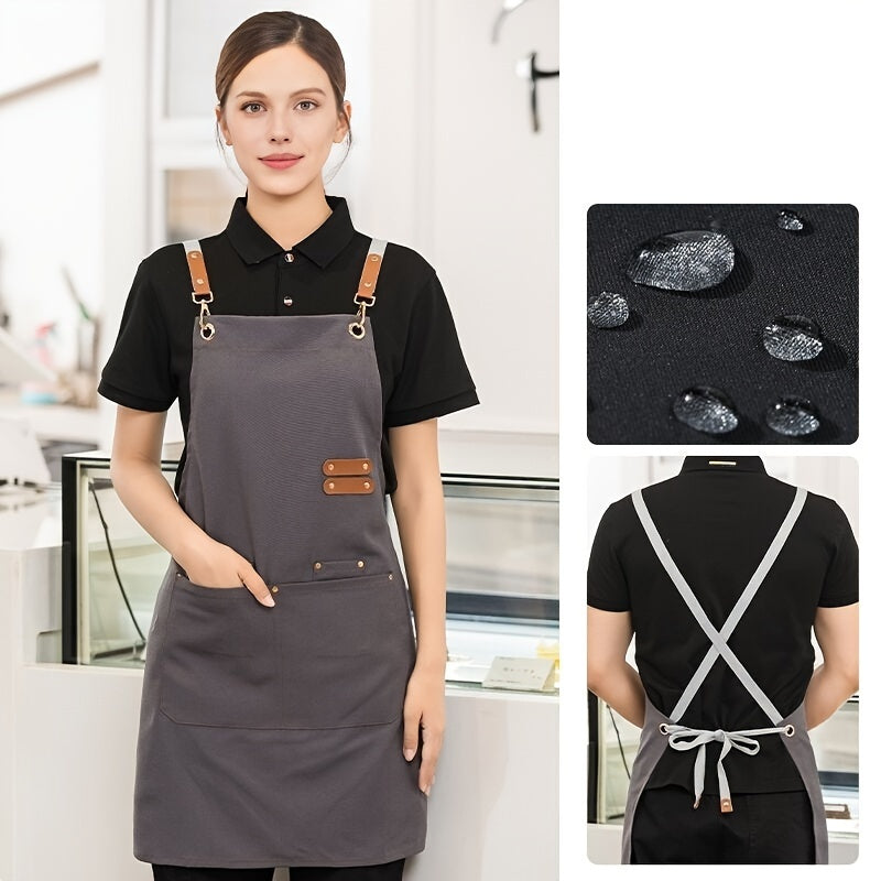 Waterproof and stain-resistant restaurant apron with pockets, perfect for both men and women. Ideal for use in coffee bars, restaurants, and as versatile waterproof work attire around the waist.