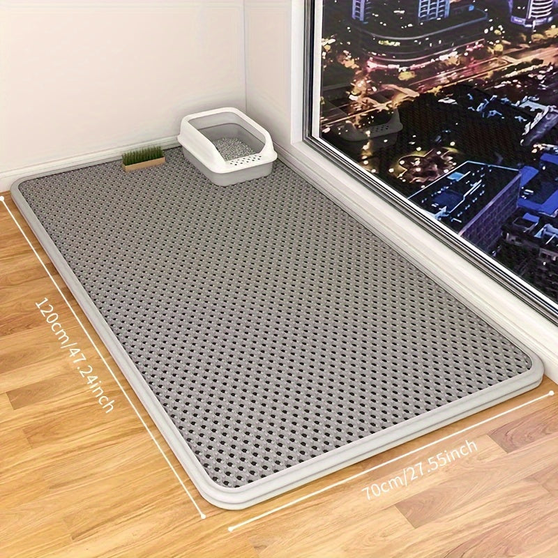 Large dual-layer cat litter mat with wooden box made from EVA material, anti-splash and leak-proof design, ideal for indoor litter boxes.