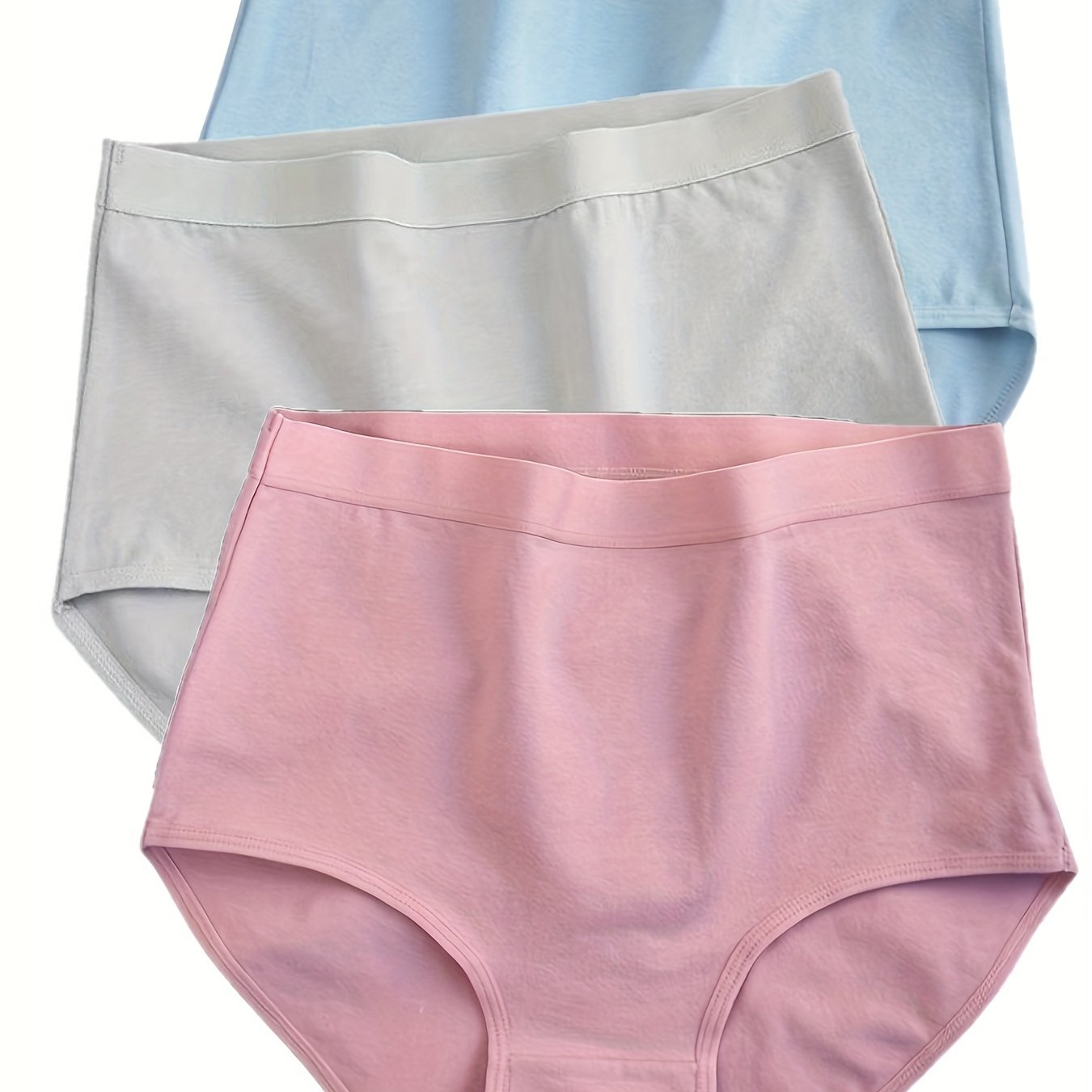 3 Simple Solid Briefs, High Waist Intimates Panties, Women's Underwear & Lingerie