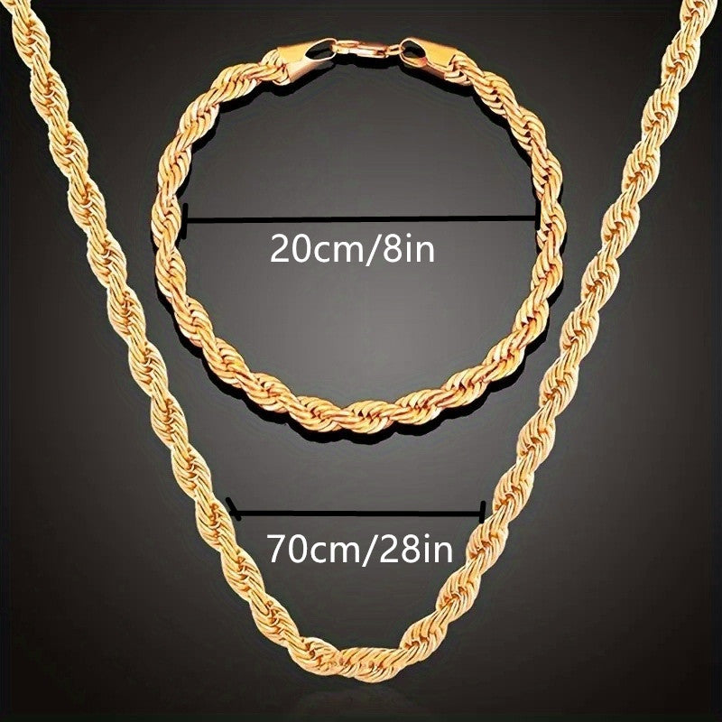 Chic gold-toned stainless steel rope necklace and bracelet set in Y2K minimalist style. Great for daily wear, gifting, and Valentine's Day. Perfect for layering.