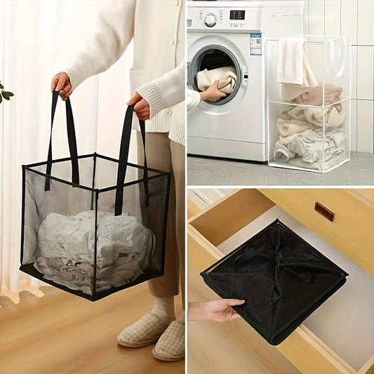 Foldable dirty clothes basket with handles, ideal for bathroom or toy storage and home organization.