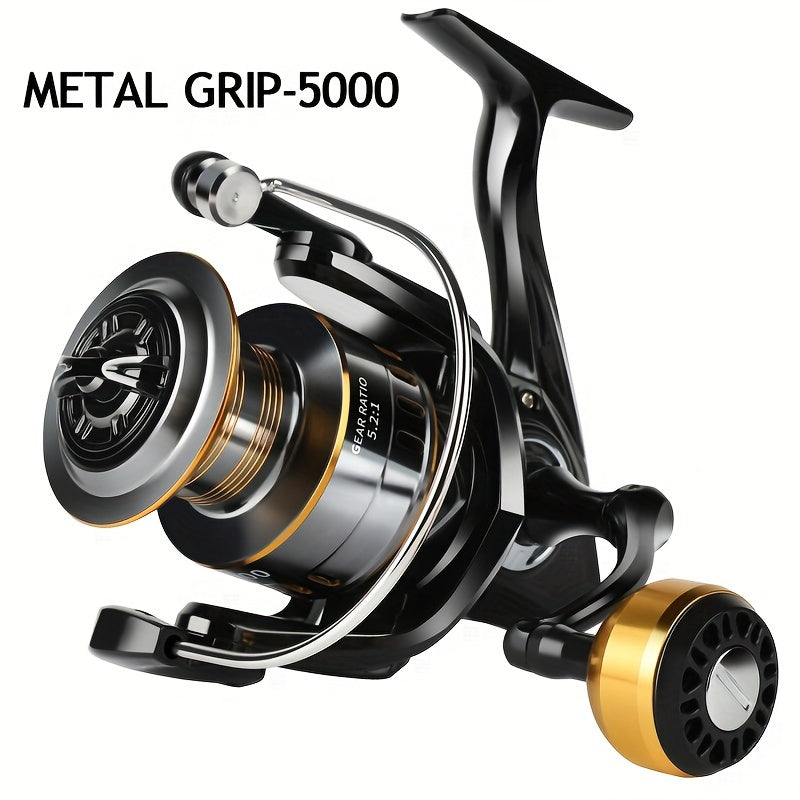 Limited edition BILLINGS EK 1000~7000 spinning reel with 5.2:1 gear ratio, 11.79KG max drag, aluminum alloy metal spool, ambidextrous design, made with PA and mixed colors.