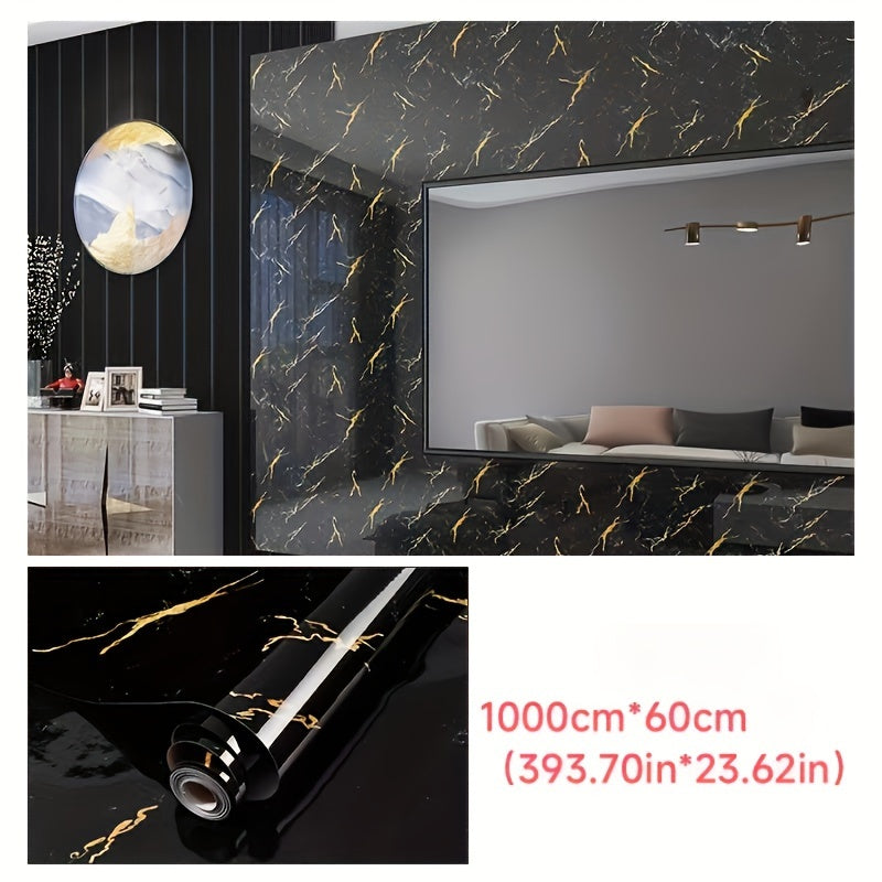 [Highly Rated] Transform your space with a roll of stylish black marble self-adhesive waterproof wallpaper. This trendy furniture renovation solution is perfect for decorating your room or kitchen. It is high temperature and oil resistant, making it