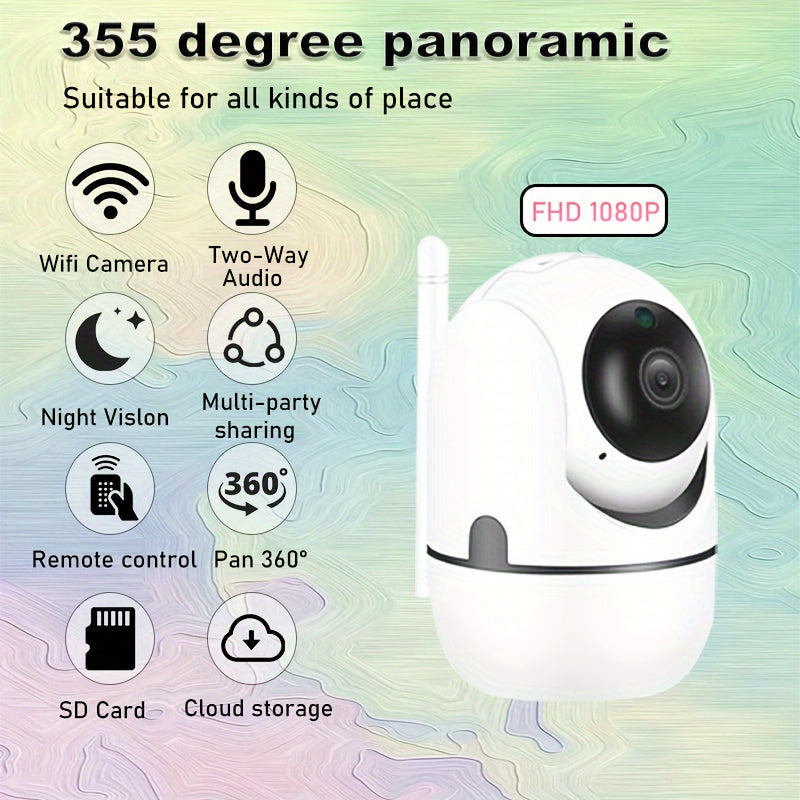 Home Security Camera - 1080p FHD Smart Surveillance Monitor with Night Vision, Two-Way Audio, Remote Viewing. Compatible with Smartphones, USB Powered for Indoor Use. Cloud Storage Optional, Memory Card Not Included. Suitable for Ages 14 and Up.