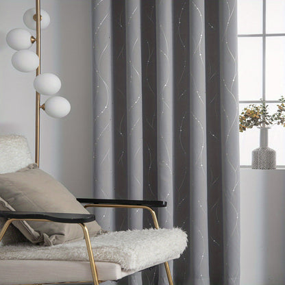 Elegant Silvery Wave Line Pattern Blackout Curtain perfect for any room in your home - living room, bedroom, kitchen, bathroom. Enhance your home decor with this stylish addition.