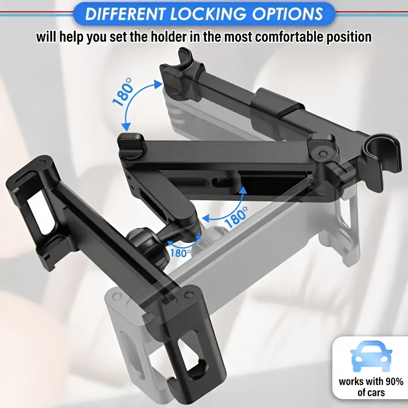 Держатель для планшета и телефона на заднем подголовнике автомобиля, совместимый с планшетами для устройств размером от 11,94 до 32,77 см, обеспечивающий безопасную и регулируемую поддержку для дорожных поездок.