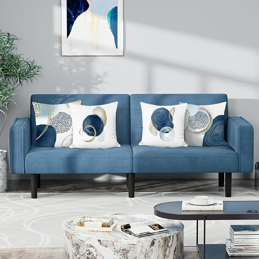 Add a stylish touch to your living space with the Chic Blue Geometric Throw Pillow Cover. This Abstract Boho Mid-Century Modern Design features a zip closure and is machine washable. Made of high-quality polyester, this cover measures 44.96x44.96 cm