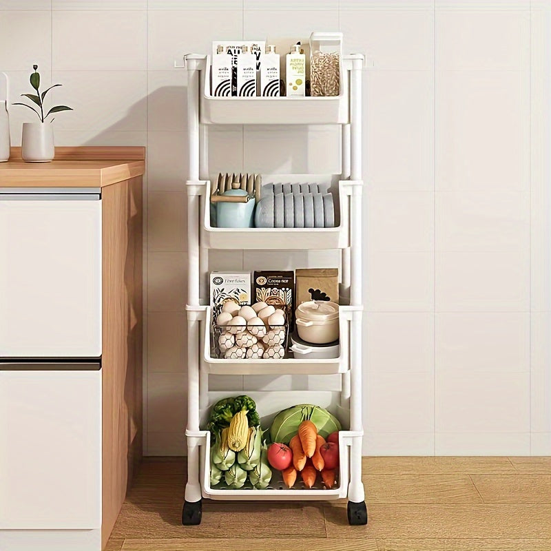 Compact 5-tier storage organizer for kitchen and office, made of durable plastic.