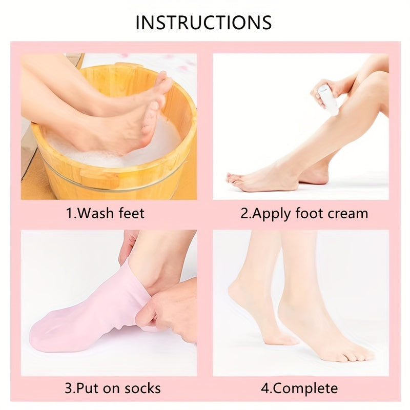 Silicone gloves and socks for soft, fragrance-free hand and foot care.