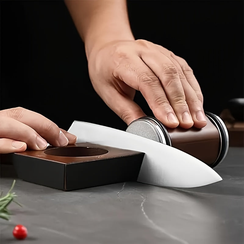 Get your hands on the 1pc Knife Sharpener, featuring four-sided wooden rolling sharpeners designed for kitchen knives. This manual sharpening tool comes with a multifunctional angle guide kit offering 15°, 20°, 18°, and 22° angles, perfect for small