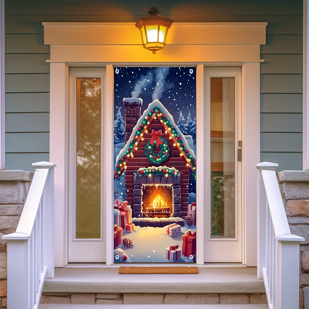 Festive Snowy Fireplace Door Cover - Ideal for Holiday & Winter Events, Infuses Cozy Atmosphere into Every Entryway