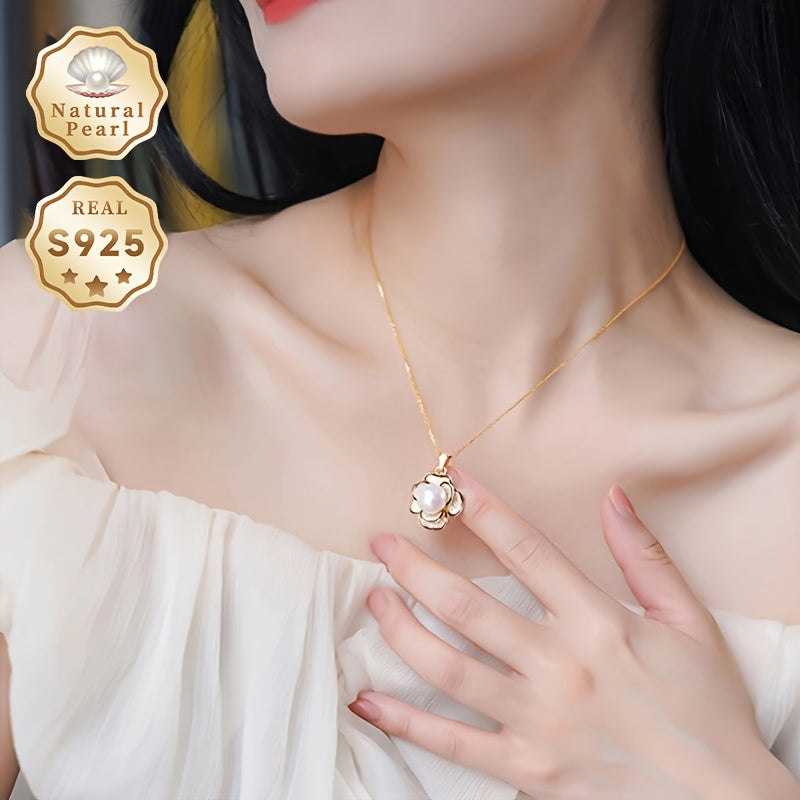 MUFAN Vintage Elegant Freshwater Pearl Pendant Necklace featuring a Natural Zirconia June Birthstone. This Women's Fashion Jewelry is perfect for everyday wear or as a thoughtful gift. The necklace showcases a 10-11mm Pearl on a S925 Silver Chain, and