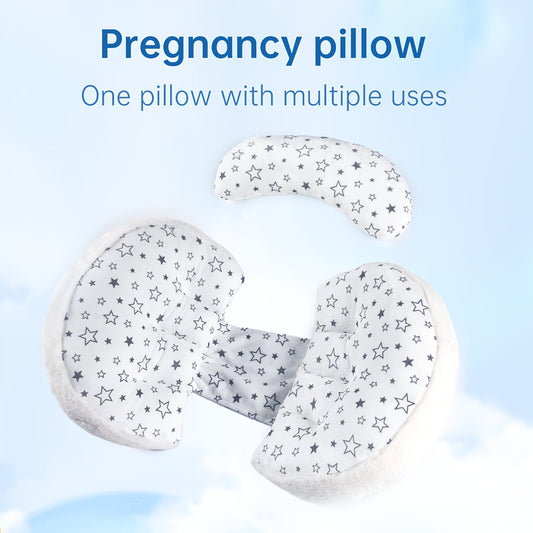 Experience ultimate comfort with our Pregnancy Support Pillow. Made from medium soft polyester fiber, this lightweight full body cushion provides support for your buttocks, protects your back, and aids in side sleeping. Suitable for ages 14 and up.