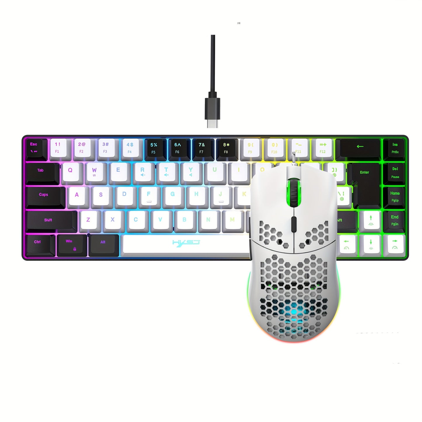 HXSJ Ergonomic 68-Key Mini Wired Keyboard with RGB Backlit, Optical Mouse, Gaming Kit for PS4, Xbox, PC, Laptop, Mac - ABS Material, No Battery Needed