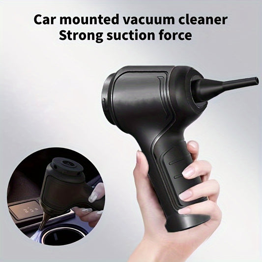 Multifunctional handheld vacuum cleaner can suck and blow dust, debris, pet hair, and is equipped with various accessories for different uses at home or in the car.