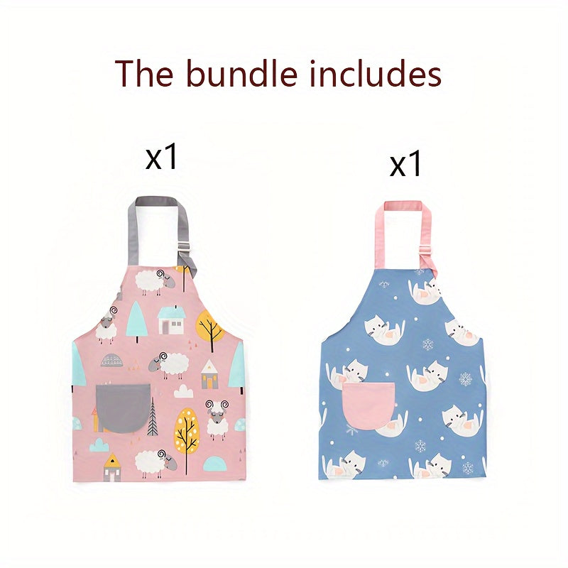 Two pieces of FunDesign Waterproof Kids Aprons with Pockets - Adjustable Polyester Artist Aprons perfect for Cooking, Baking, and Painting