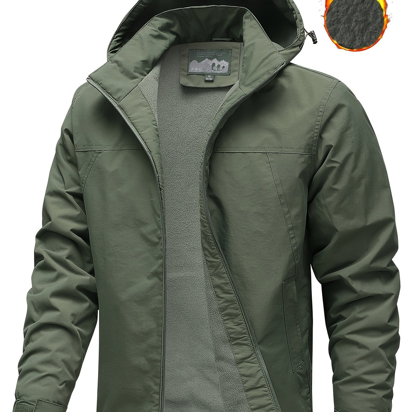 2024 New Winter Men's Solid Color Jacket for Outdoor Casual Hooded Fleece Coat