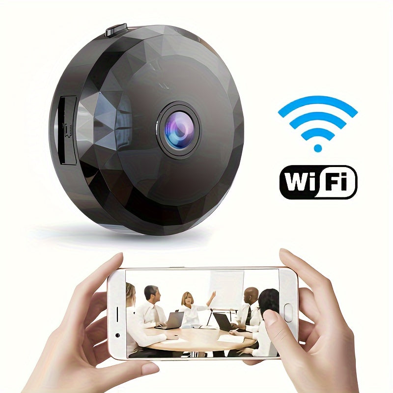 Wireless WiFi camera for home security, car, pets. Indoor/outdoor, portable, with 480p video and 128G max storage. Battery powered/USB, ABS material. 2.4GHz connection, no SD card included.