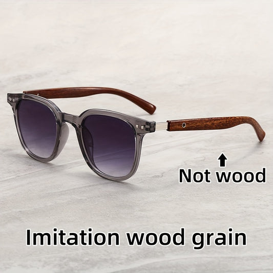 Fashionable men's fashion glasses with large frame, retro street style, anti-wood grain temple, suitable for beach parties and travel, offering sun protection and anti-glare effect for men