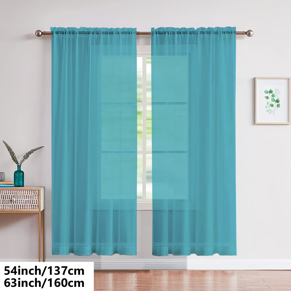 Two pieces of lightweight transparent white gauze curtains, designed for living room and bedroom decoration, with pole-wearing feature.