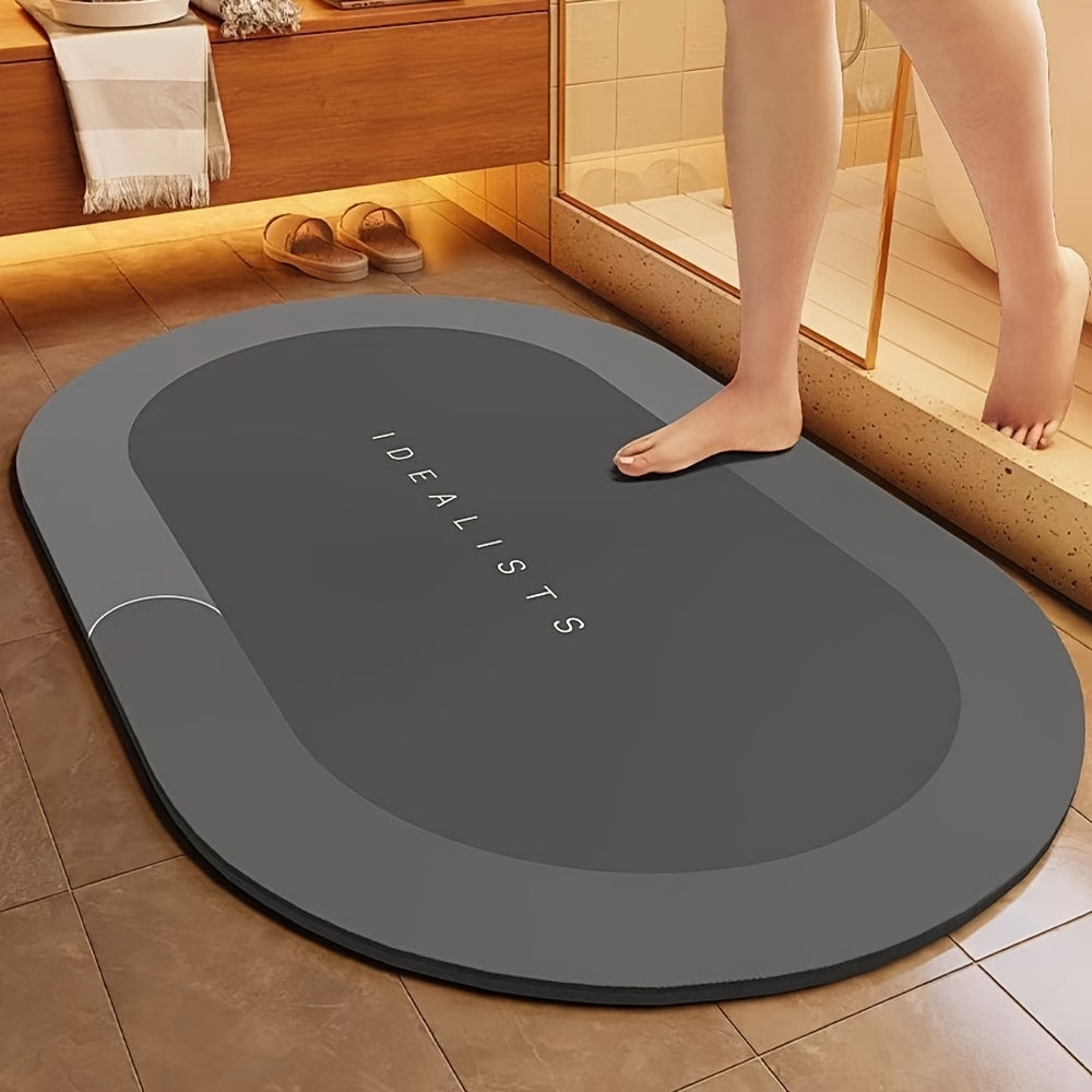 Absorbent polyester bath mat with quick-dry technology, non-slip and odorless, suitable for shower, bedroom, kitchen, and laundry room.