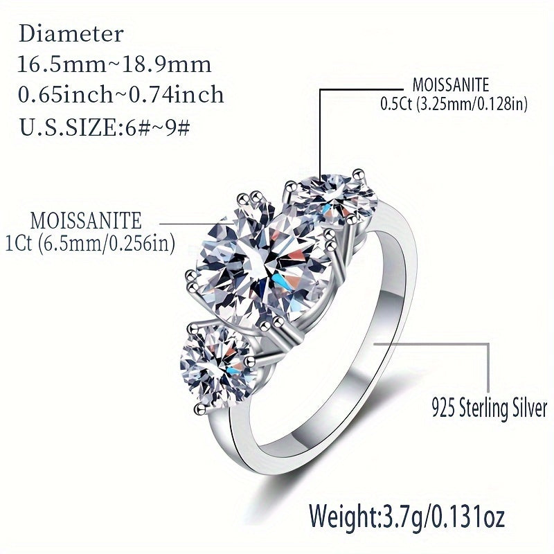 925 Sterling Silver Promise Ring featuring a 2ct Moissanite gemstone, perfect for engagements or weddings. This high-quality jewelry piece comes with a certificate of authenticity and is presented in a beautiful gift box.