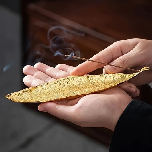 Bodhi Leaf Metal Incense Holder: Elegant unscented stick burner for home fragrance and decor.