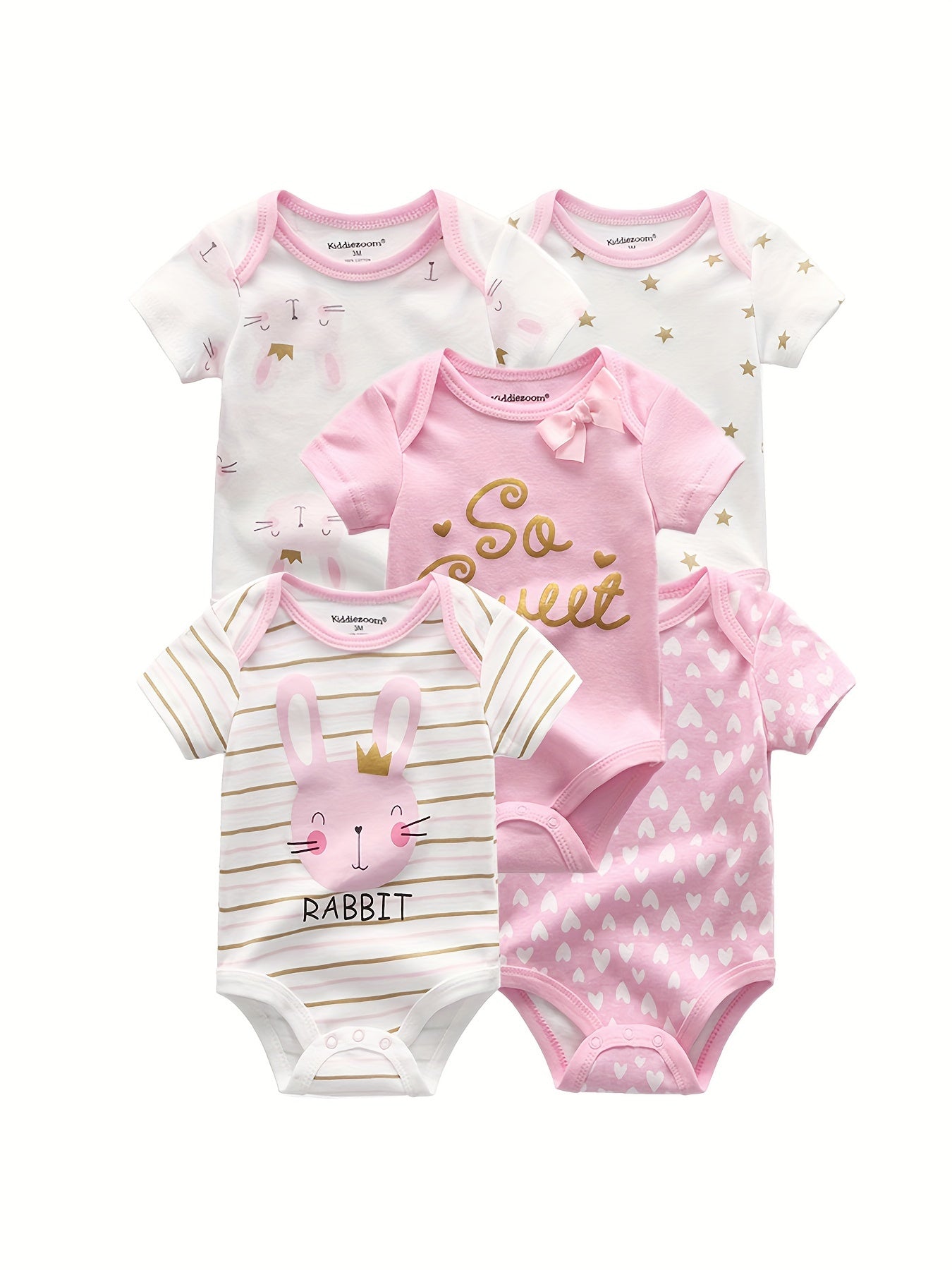 Baby's summer bodysuit set with cartoon rabbit and star pattern. Ideal gift for outdoor play.