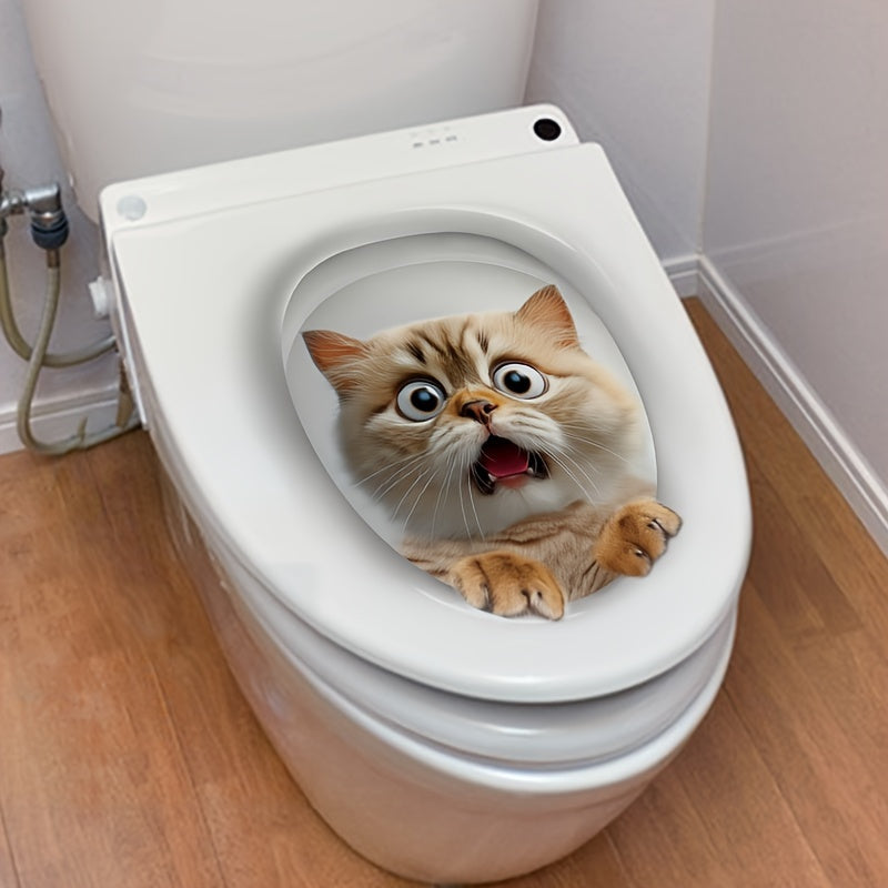 Whimsical toilet sticker featuring a peeking cat adds humor and charm to home decor. Easy to apply on ceramics, single-use with semi-matte finish for a quirky touch.