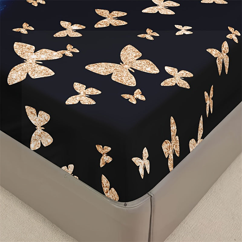 Butterfly Floral 3-Piece Bedding Set with soft polyester fitted sheet, 2 pillowcases, and floral pattern bedspread. All-season, machine washable.