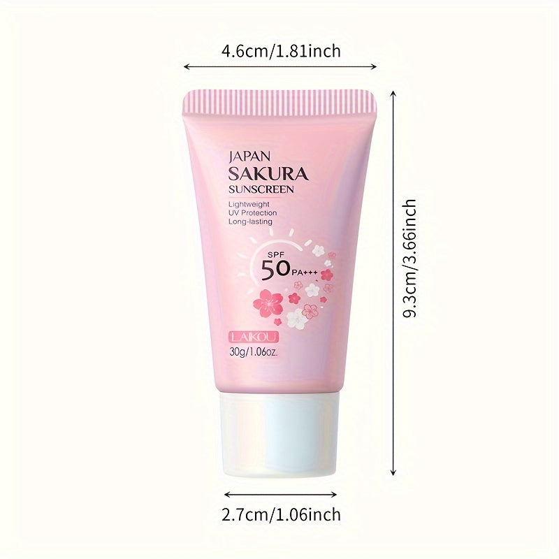 Set of 3 Sakura Sunscreen Creams designed for women, offering protection against blue light and dust, with SPF50/PA+++ for UVA and UVB. Suitable for men's and women's face and body skin