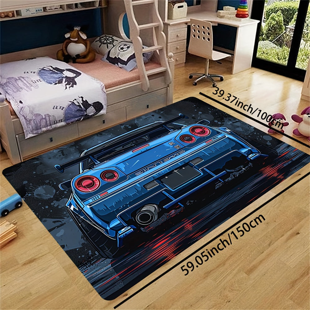 Stylish Sports Car Design Doormat, Made with 8mm Thick Soft Polyester Material, Easy to Clean in the Washing Machine, Rectangular Indoor Rug Perfect for Living Room, Bedroom, Kitchen, Entryway - Features Non-Slip Backing for Safety and a Decorative Touch