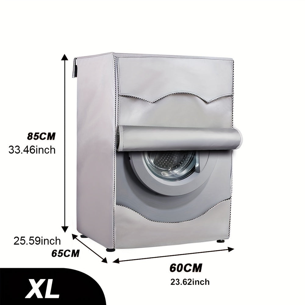 Front load laundry dryer cover protects washing machine from sun, dust, and water.