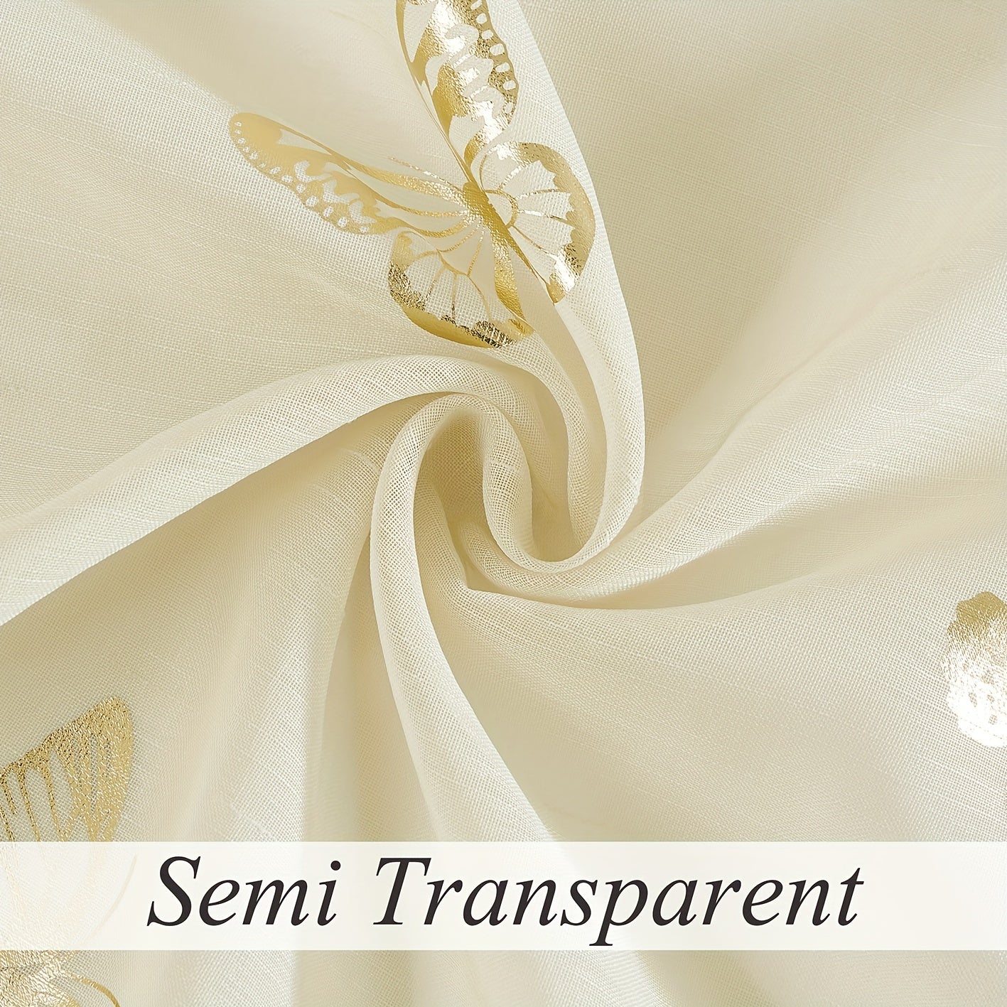 Two pieces of beautiful golden butterfly natural translucent curtains, perfect for adding a flowy and romantic touch to any bedroom or living room. These curtains come in 63, 84, or 95 inches, and feature a linen texture with a bamboo festival yarn