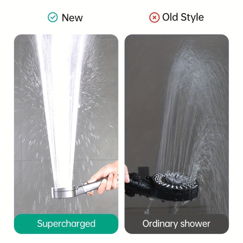 Musurjoy handheld shower head with 4 spray patterns and one touch water stop. Wall mount/insert design with round plastic body. Painted finish with power spray system, no electricity required. Perfect for bathroom or as a gift for Christmas or