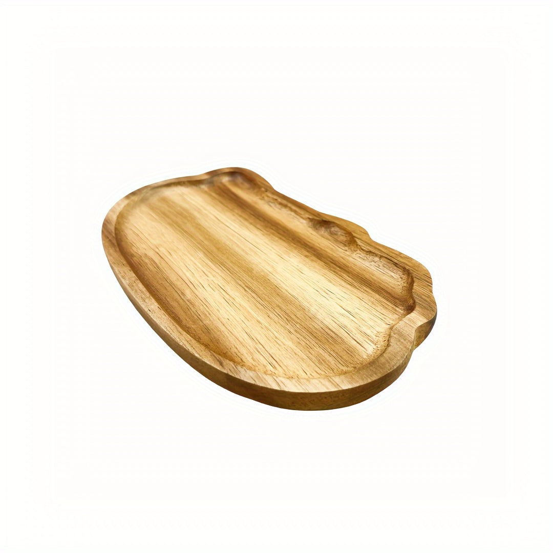 Acacia wood serving tray with smooth polished surface, irregular shape. Ideal for cheese, bread, fruits, and vegetables. Perfect for kitchen, restaurant, café, weddings, and holiday decor. Unique shape and wooden texture.