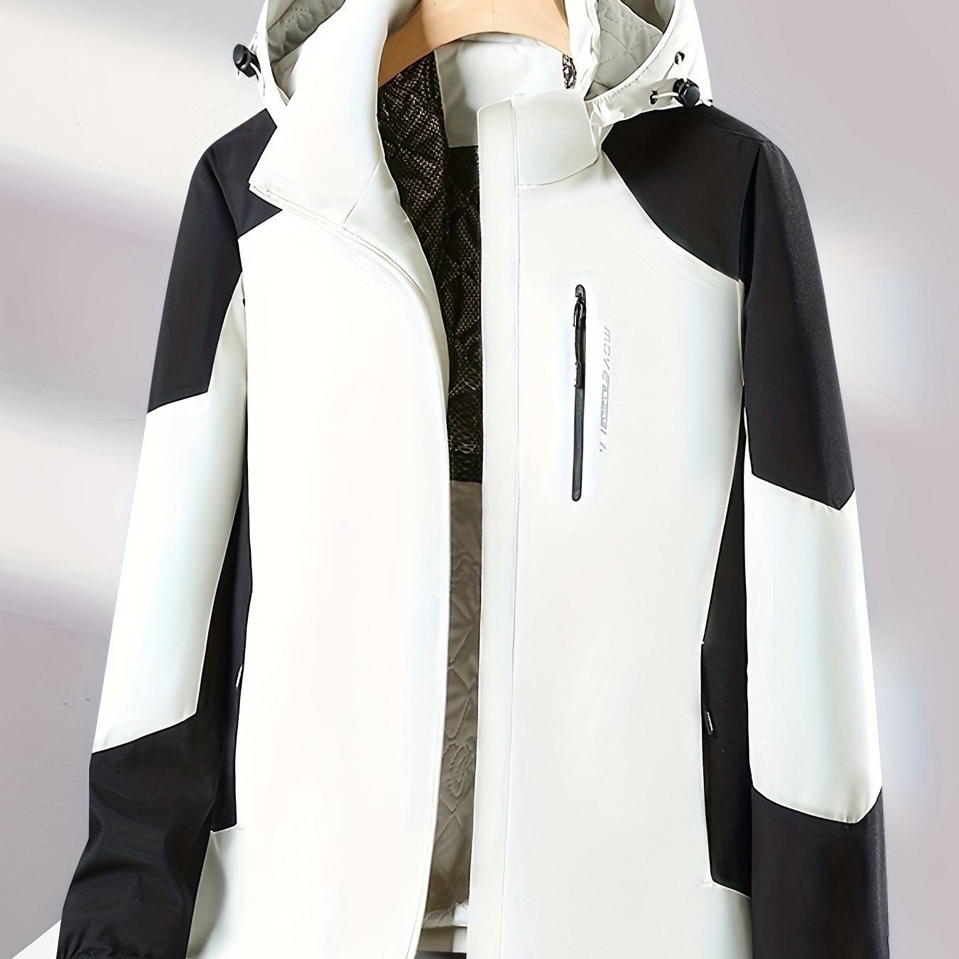 Women's Color Block Hooded Polyester Winter Sports Jacket with Waterproof and Lightweight features, Long Sleeve Zippered Coat with 100% Polyester Lining, H Fit, 150g/m² Fabric Weight.