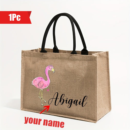 Large Beach Bag with Flamingo Pattern, Customized Monogram Tote Bag, Perfect Gift for Flamingo Enthusiasts