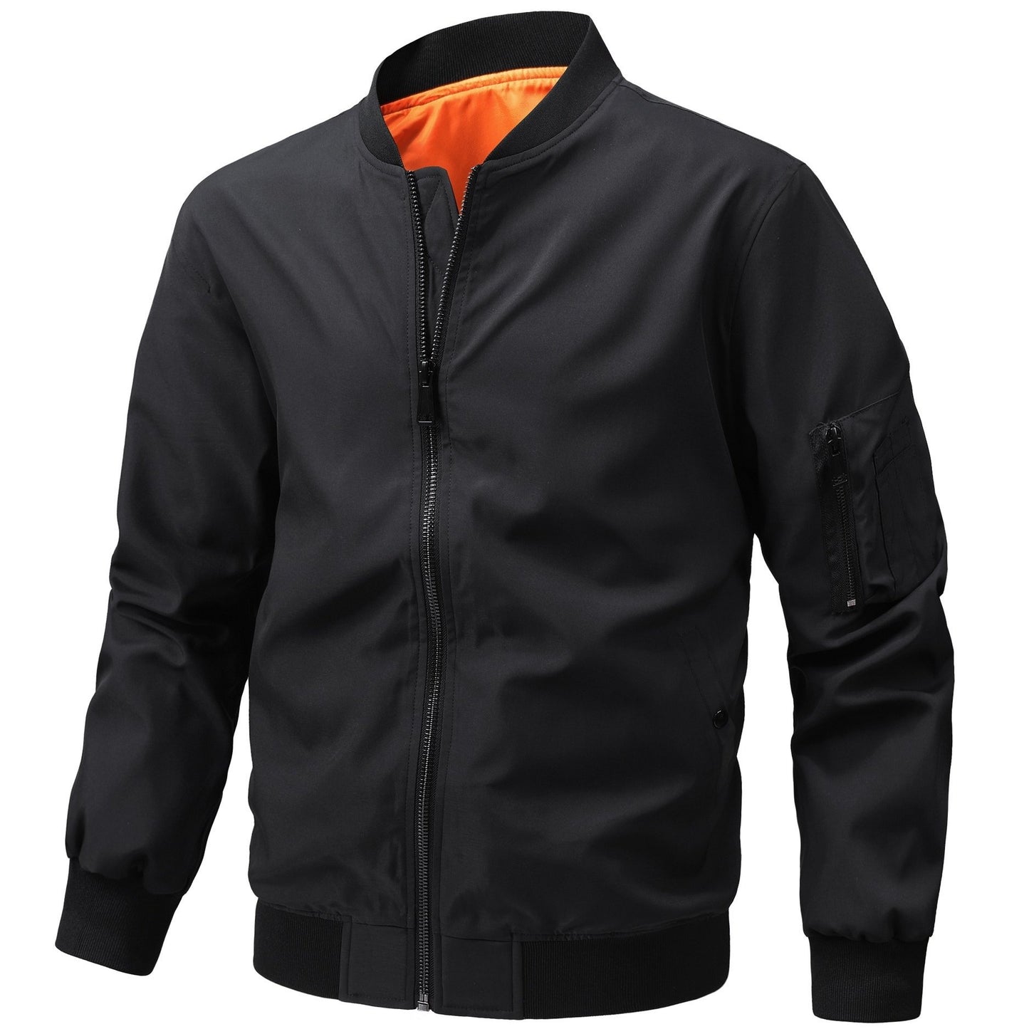 Men's Plus Size Windbreaker Jacket with Zip Closure and Baseball Collar