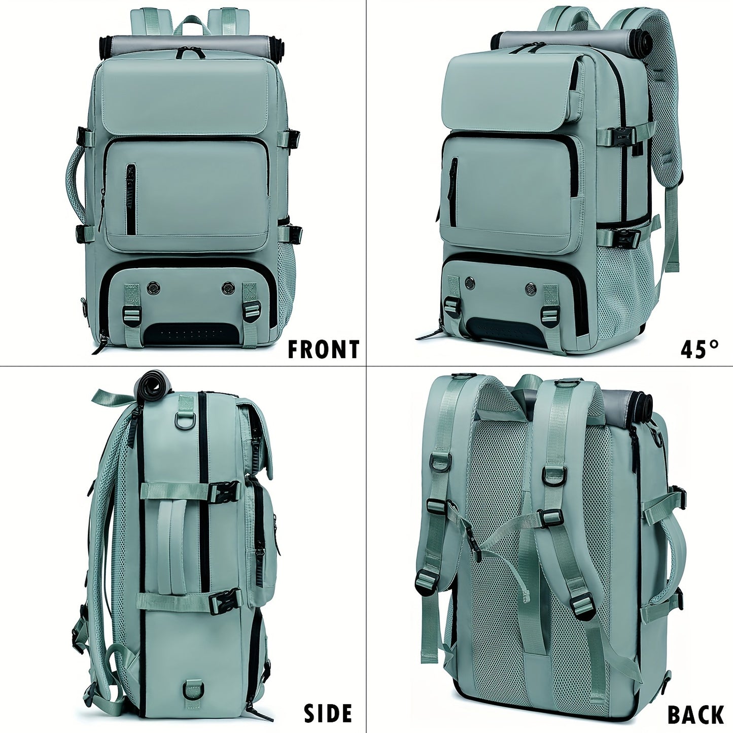 Stylish hiking backpack for men and women with shoe compartments, charging ports, and space for a 17-inch laptop. Ideal for leisure, campus, daily commute, travel, and fitness.