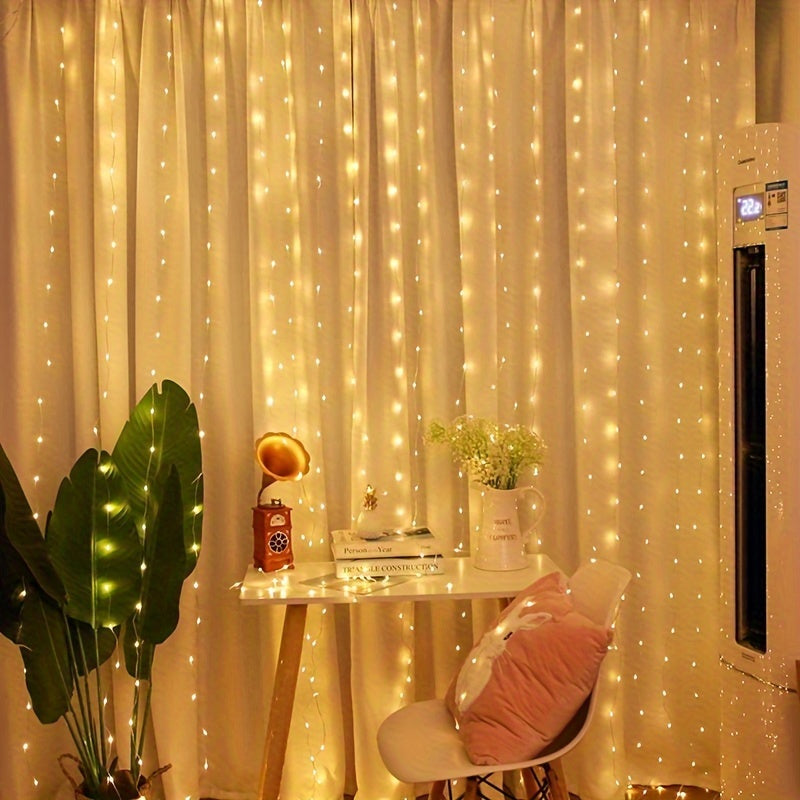 300LED USB Curtain Lights with Remote, 299.92cm x 299.92cm, Classic Style Plastic Hanging Decor for Various Occasions - Warm White Light String