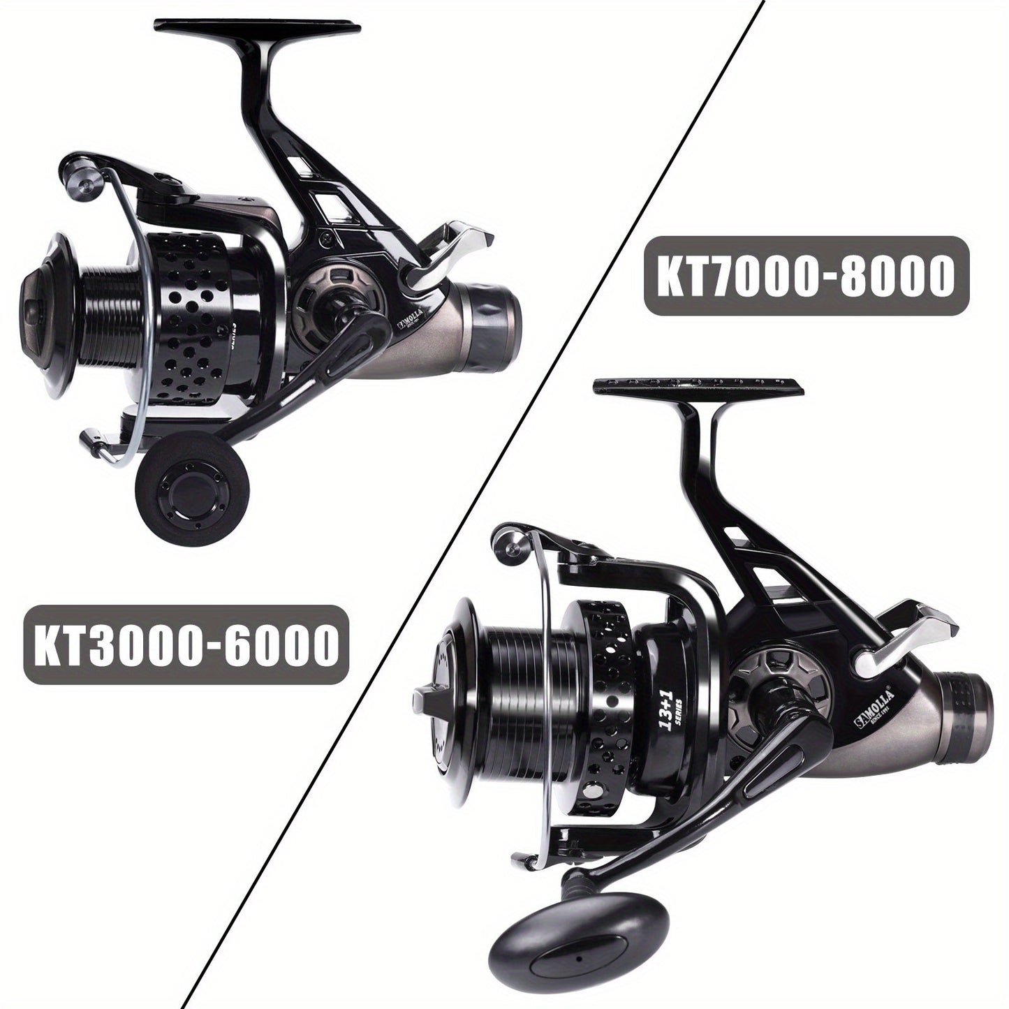 Samolla Dual Drag Spinning Reel, ideal for Carp Fishing, 3000-8000 Series, Ambidextrous Design, Graphite & Aluminum Alloy