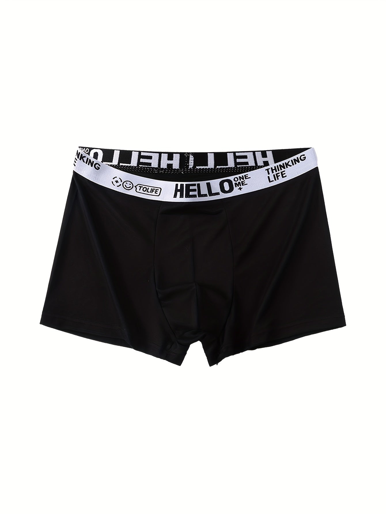 10pcs of Men's Boxer Briefs with 'Hello' Print - Quick-drying, breathable, comfortable, high-stretch, solid color, made of polyester and spandex, fashionable.