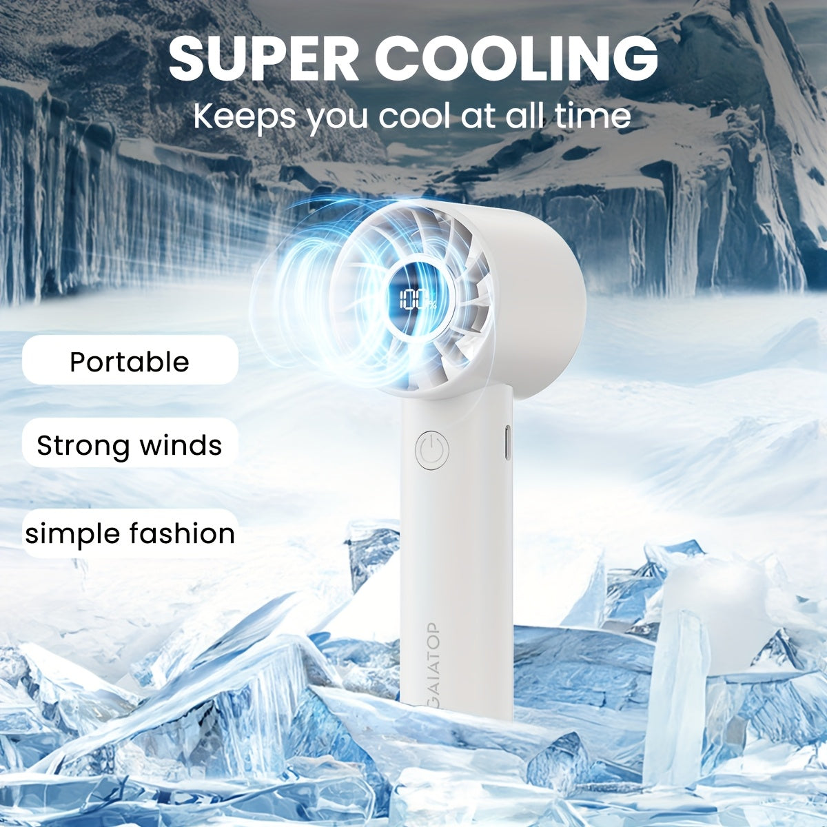 Stay cool on the go with the GAIATOP Portable Handheld Fan. This fan features 3 speeds, a USB rechargeable 1800mAh lithium battery, and 8.5W of power. With button control and a plastic design, this wearable mini fan is perfect for both indoor and outdoor