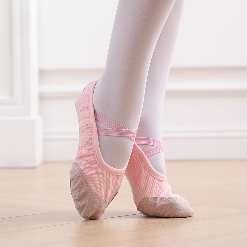 Soft sole ballet dance shoes for youngsters, perfect for yoga and training, with slip-on, non-tie design and leather sole for boys and girls.