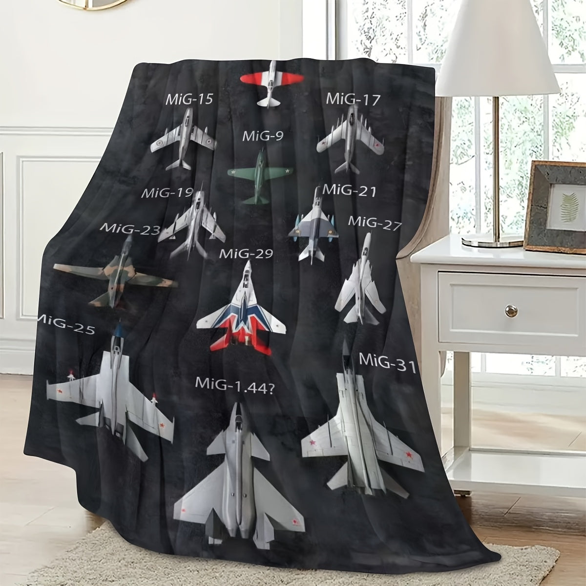 Contemporary Military Jet Aircraft Print Flannel Fleece Throw Blanket - Hypoallergenic, Stain Resistant, All-Season Multipurpose Knit Fabric Bedding - Perfect Gift for Aviation Enthusiasts, Men, and Women