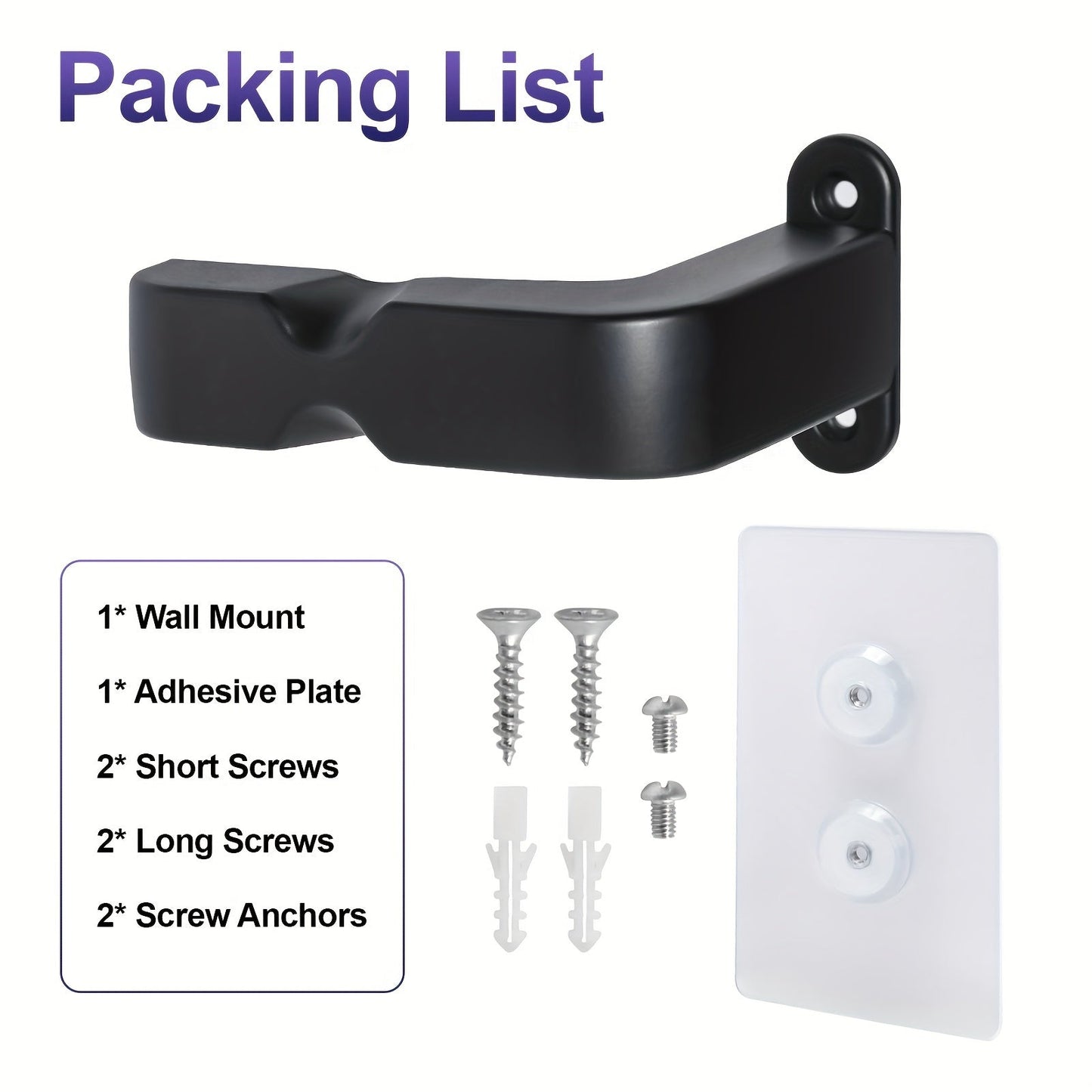 1 set of Vacuum Cleaner Storage Bracket, designed for organizing vacuum cleaners, can be mounted on the wall using the included Adhesive Plate, 4 Screws, and 2 Screw Fixers.